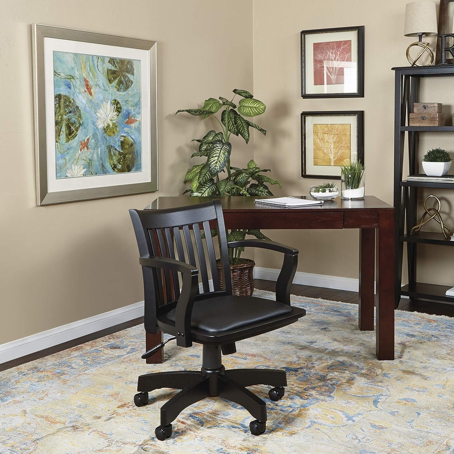 Deluxe Wood Banker Desk Chair Black Adjustable Height Tilt