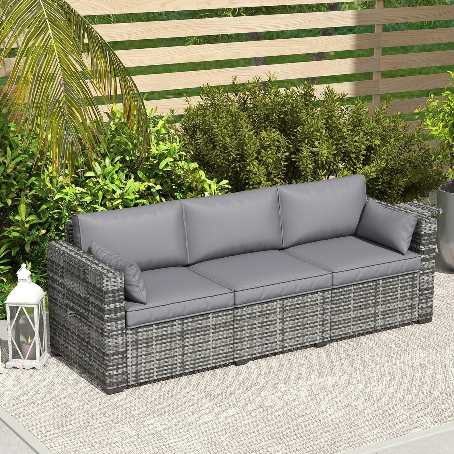 Three Seater Wicker Sofa with Side Tray Tables