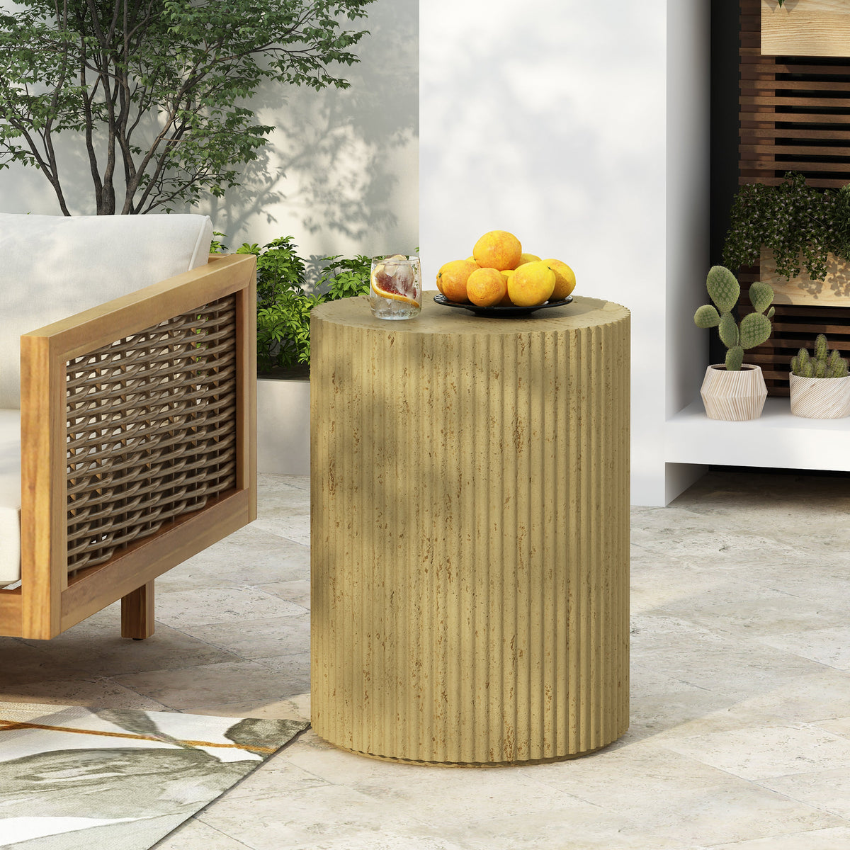 MGO Cylindrical Side Table with Wood-like Texture