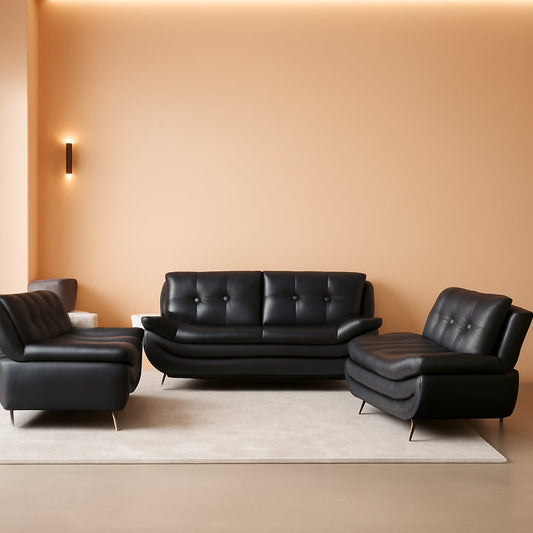 Leather Sofa Set 3 Piece With Loveseat And Armchair For Living Room Black
