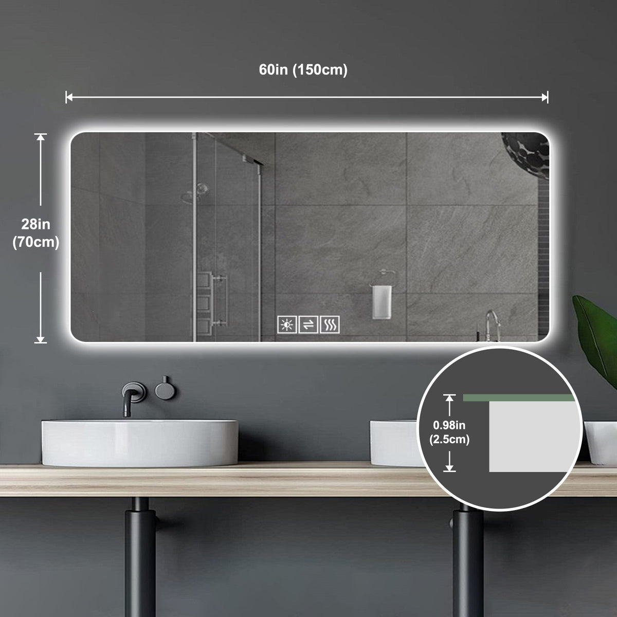 28"x60" Frameless LED Bathroom Mirror