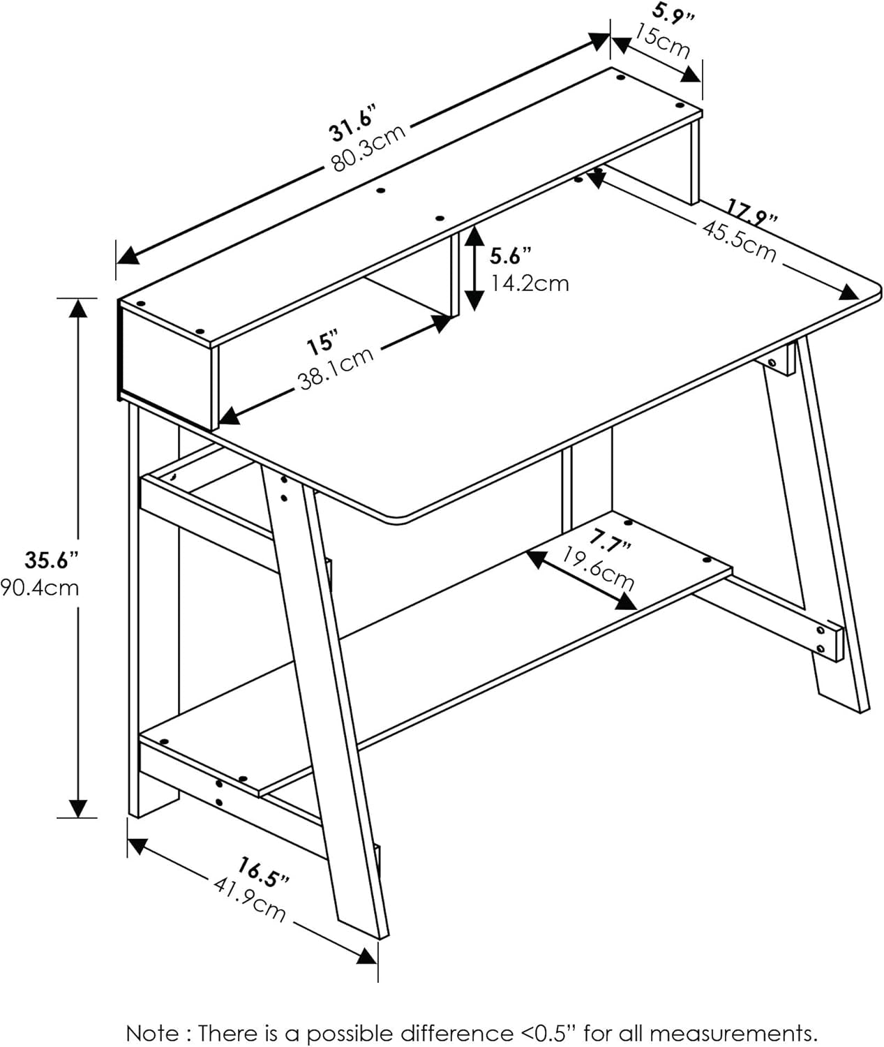 A Frame Computer Desk With Hutch In Black And Oak Grey