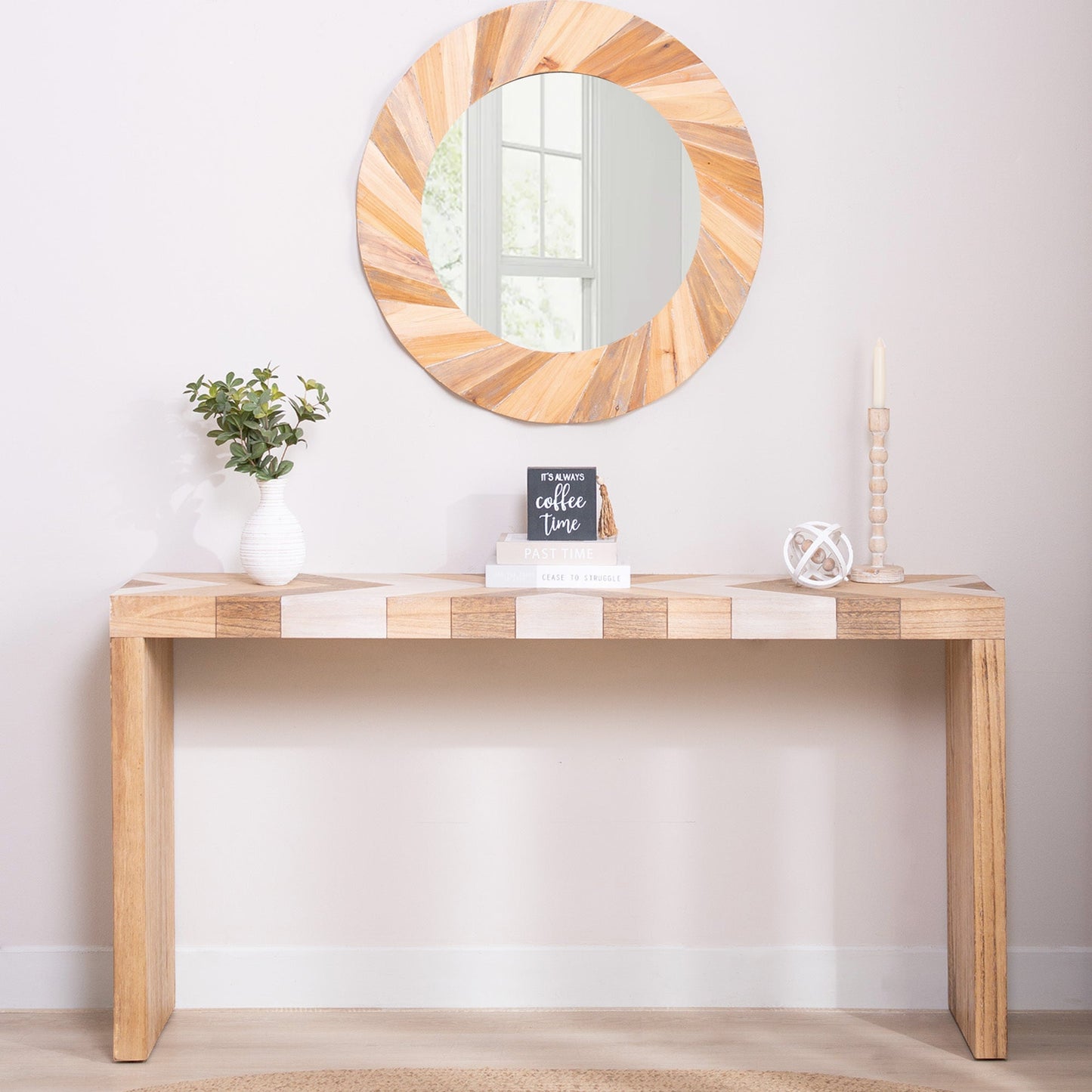 Modern Console Table, 62' Long Entryway Table with Chevron Patterned Top