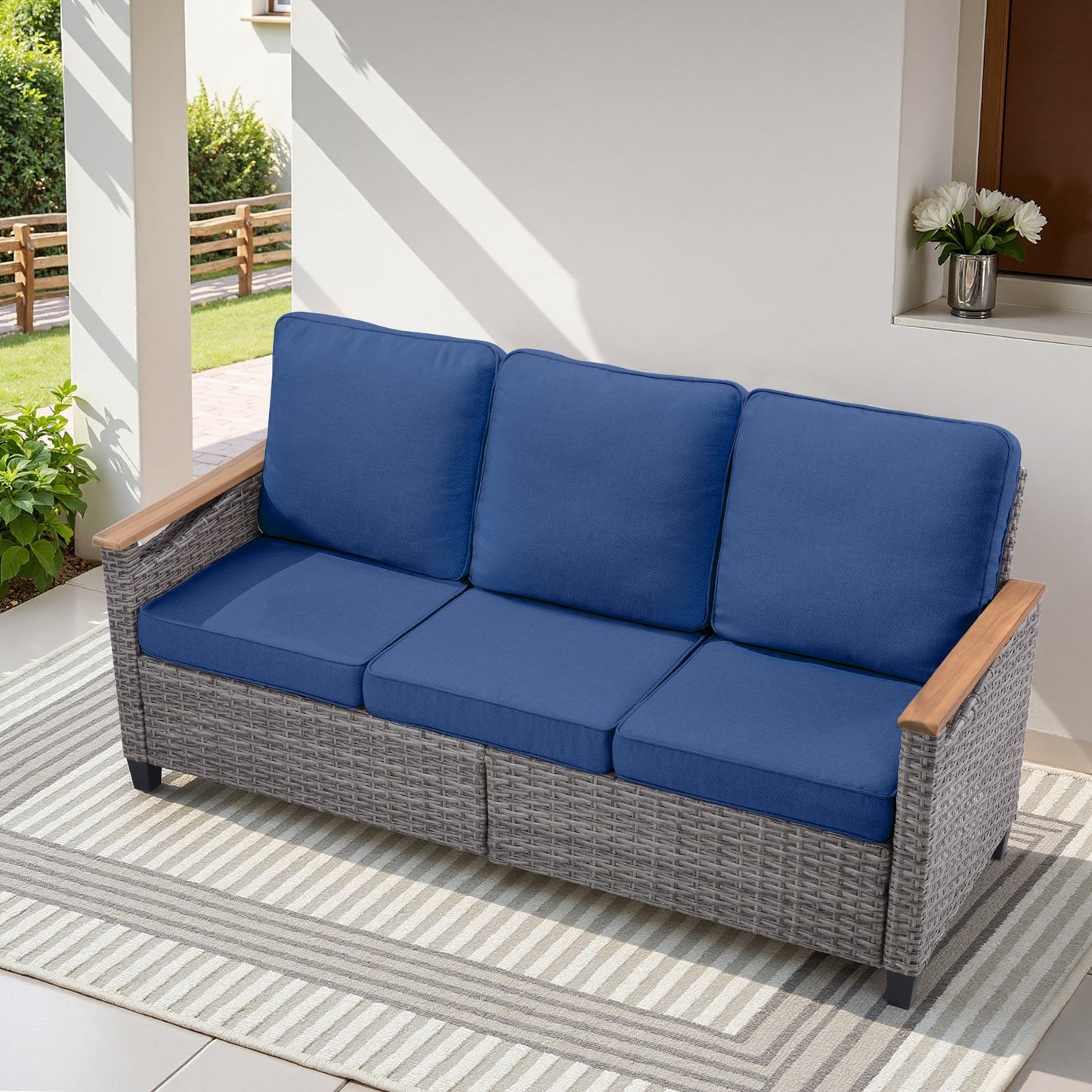 69.7" Wide Outdoor Wicker Patio Sofa, Deep Seating Outdoor Couch