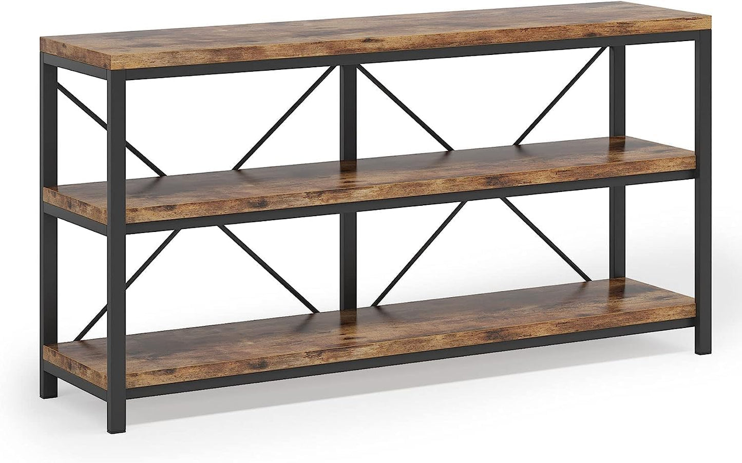 55” Industrial Console Table with Storage Shelves – Rustic