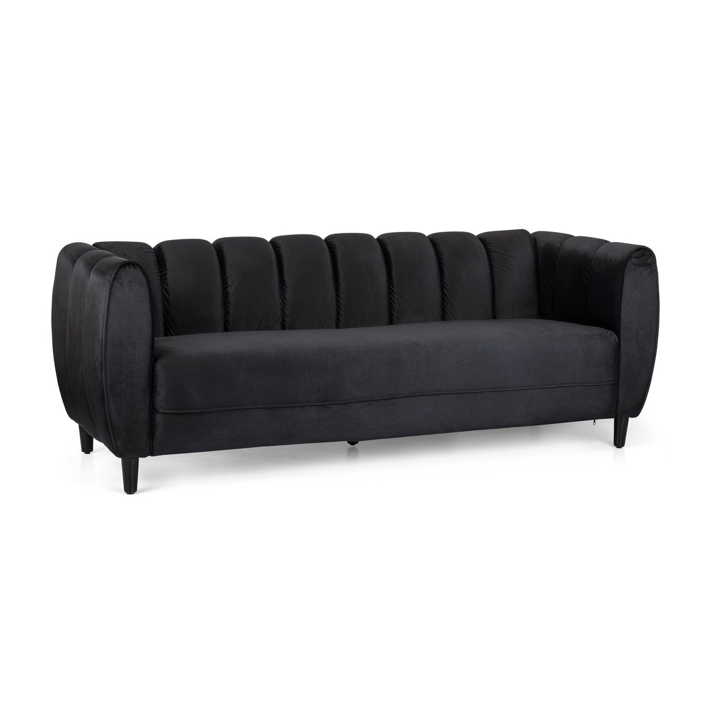 Miranda Modern Glam Velvet 3-Seater Sofa in Black with Birch Wood Legs