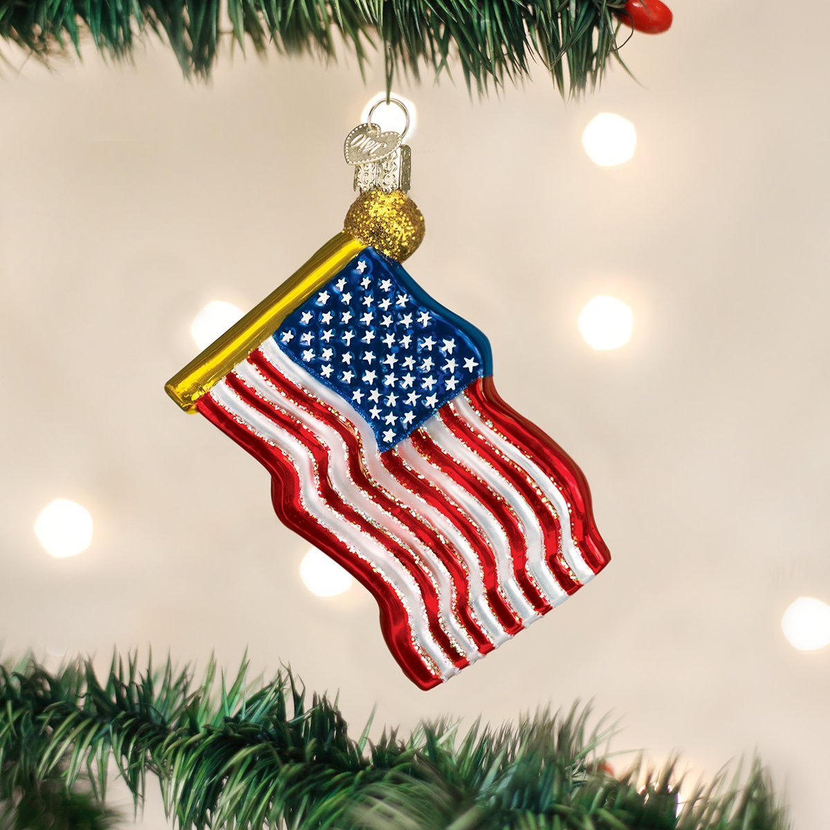 Old World Christmas Star-Spangled Banner Glass Blown Ornament