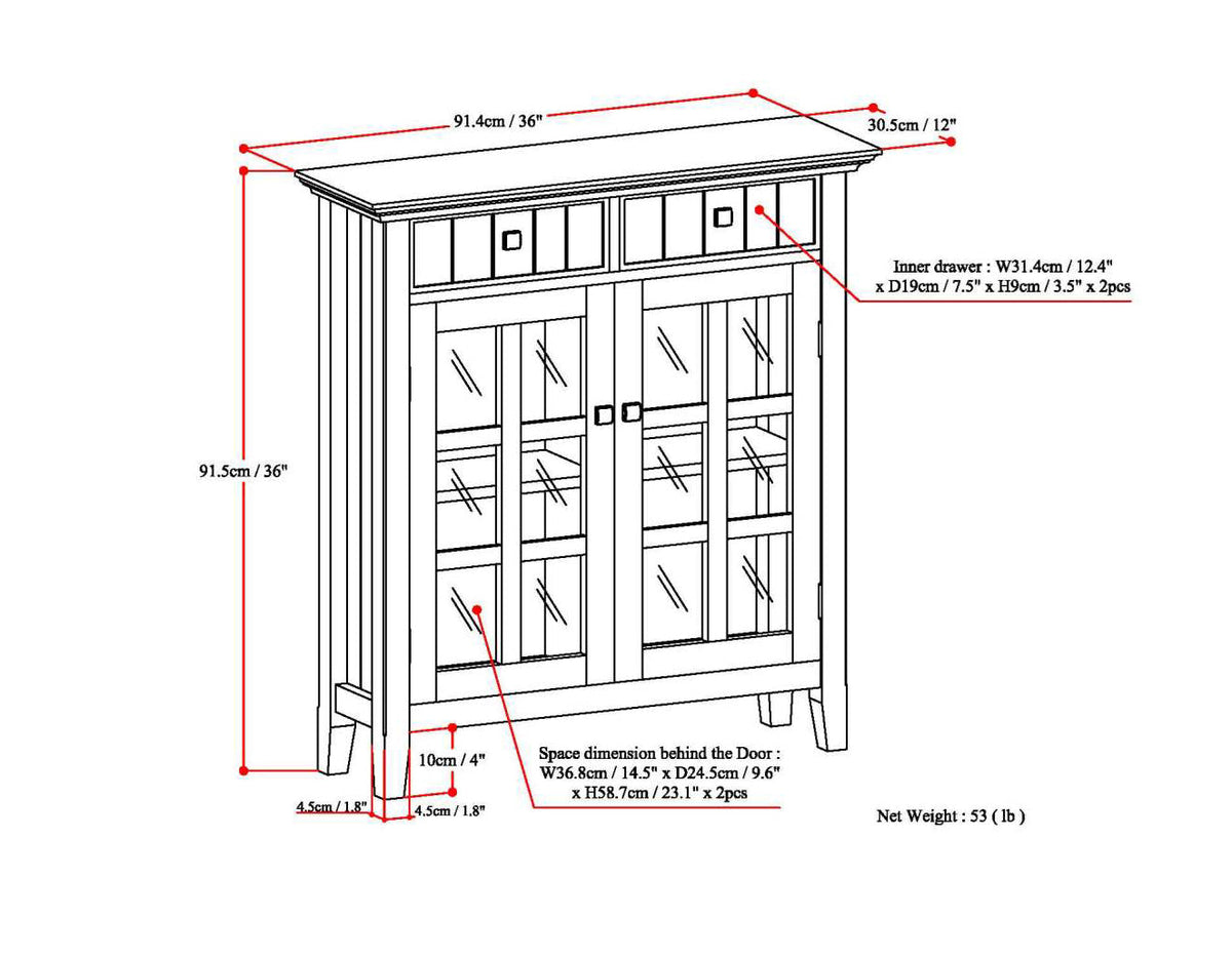 Acadian 36-Inch Wide Solid Wood Entryway Storage Cabinet in Distressed