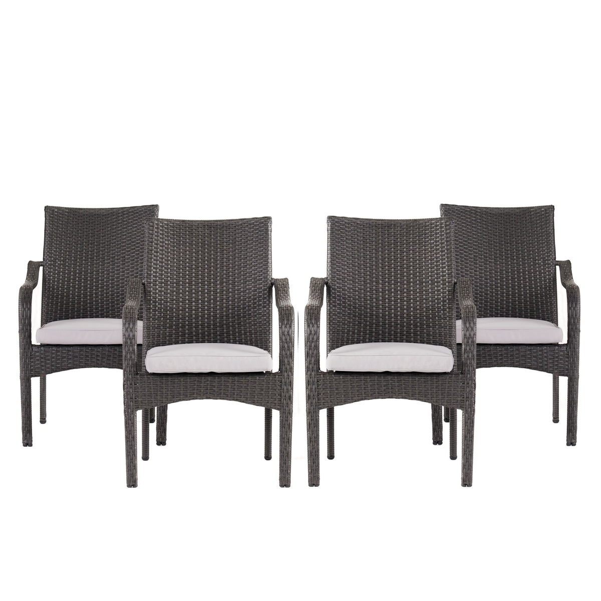 Outdoor PE Rattan Stacking Chair Set with Cushions (Set of 4)