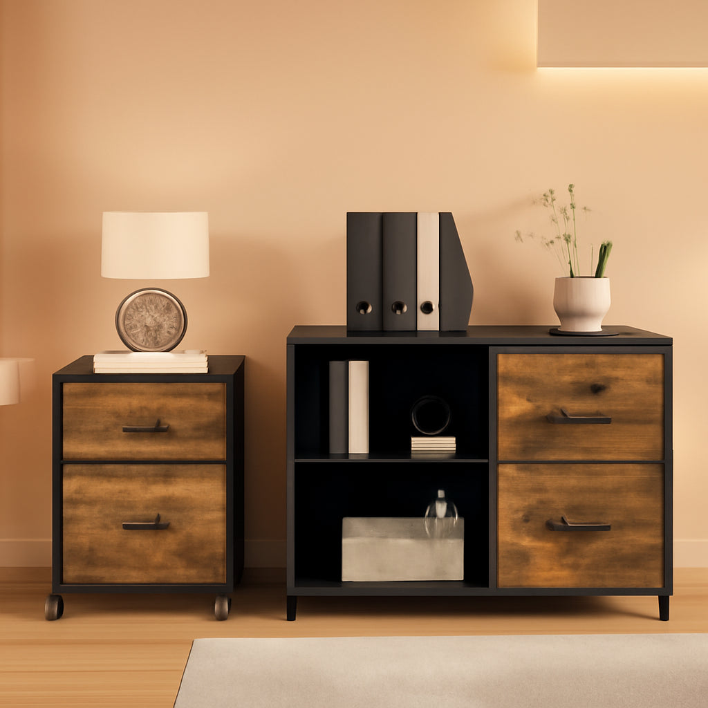 Black Rolling File Cabinet With 2 Drawers And Lock