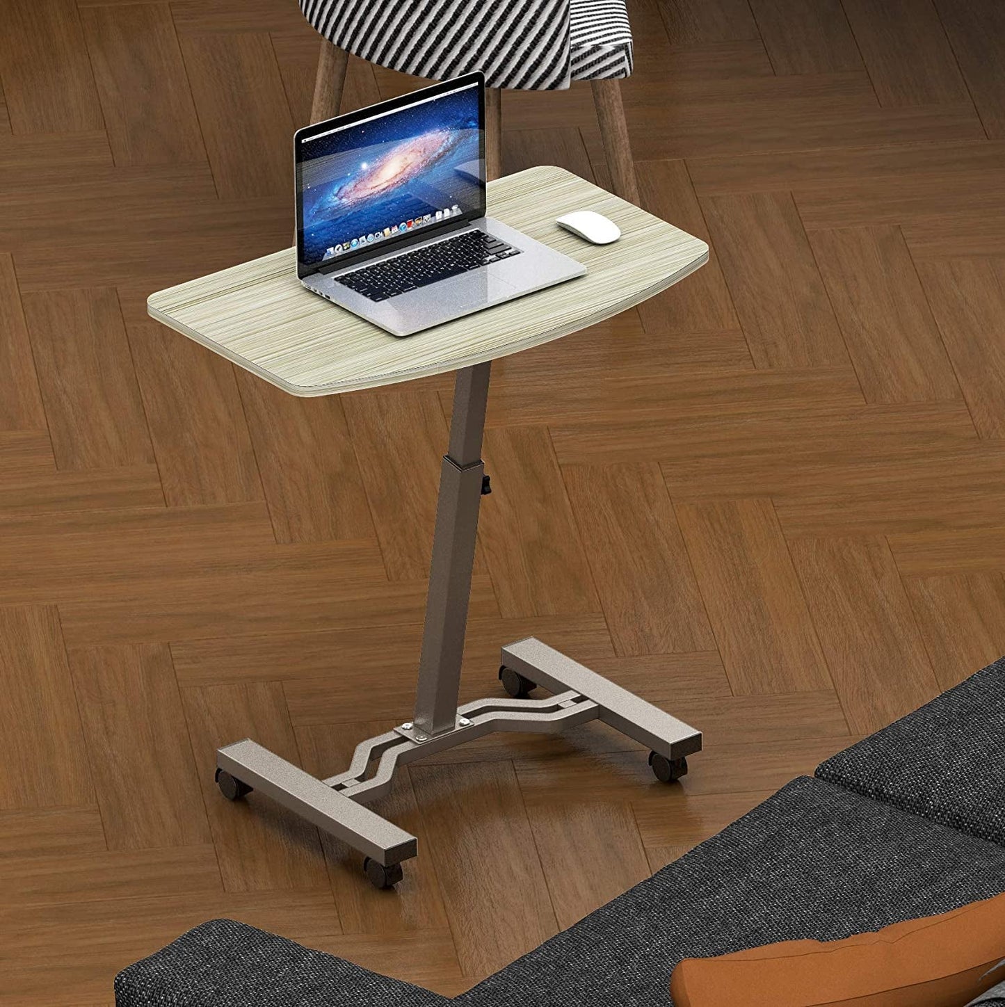 Height Adjustable Laptop Desk Cart, 28 To 33 Inch, Maple