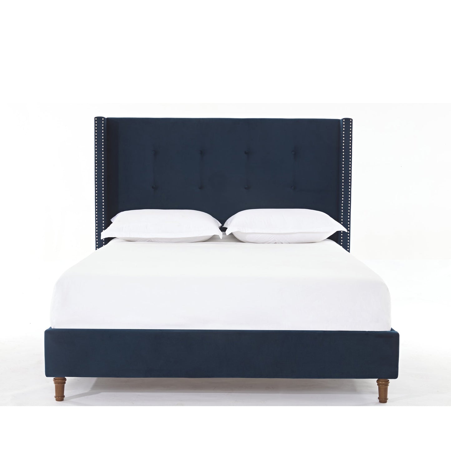 Peyton Upholstered Queen Bed with 54' High Headboard and Traditional Buttoned Tufting in Blue Velvet