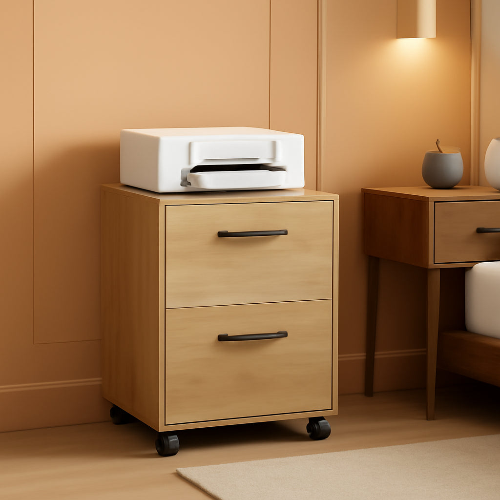 Straw Yellow 2 Drawer Rolling File Cabinet Printer Stand