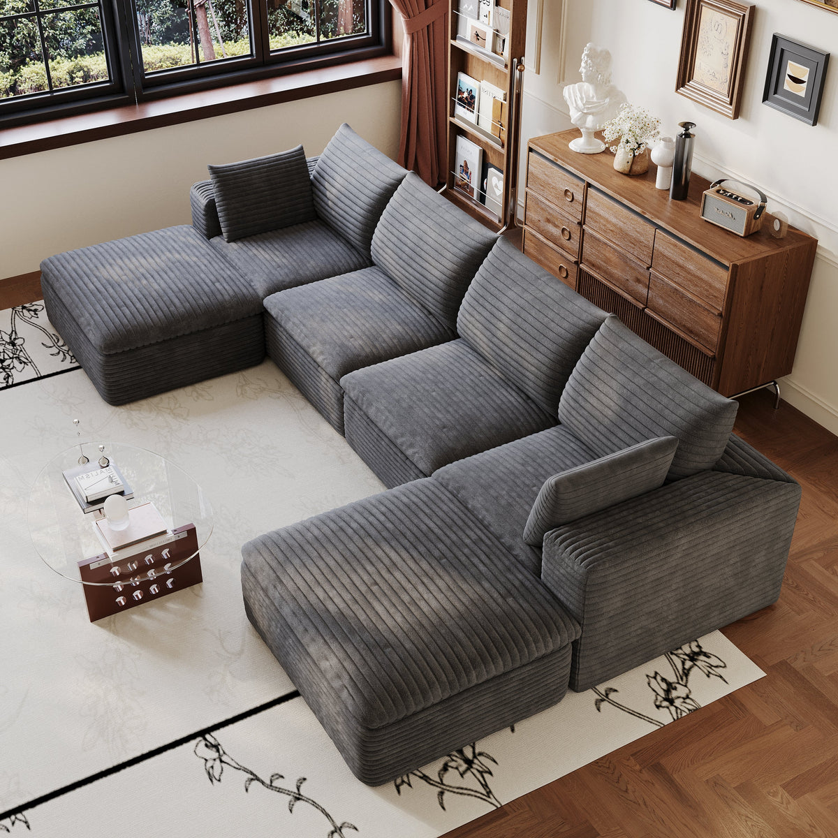 134" Cloud Sofa - Dark Grey Corduroy Fabric