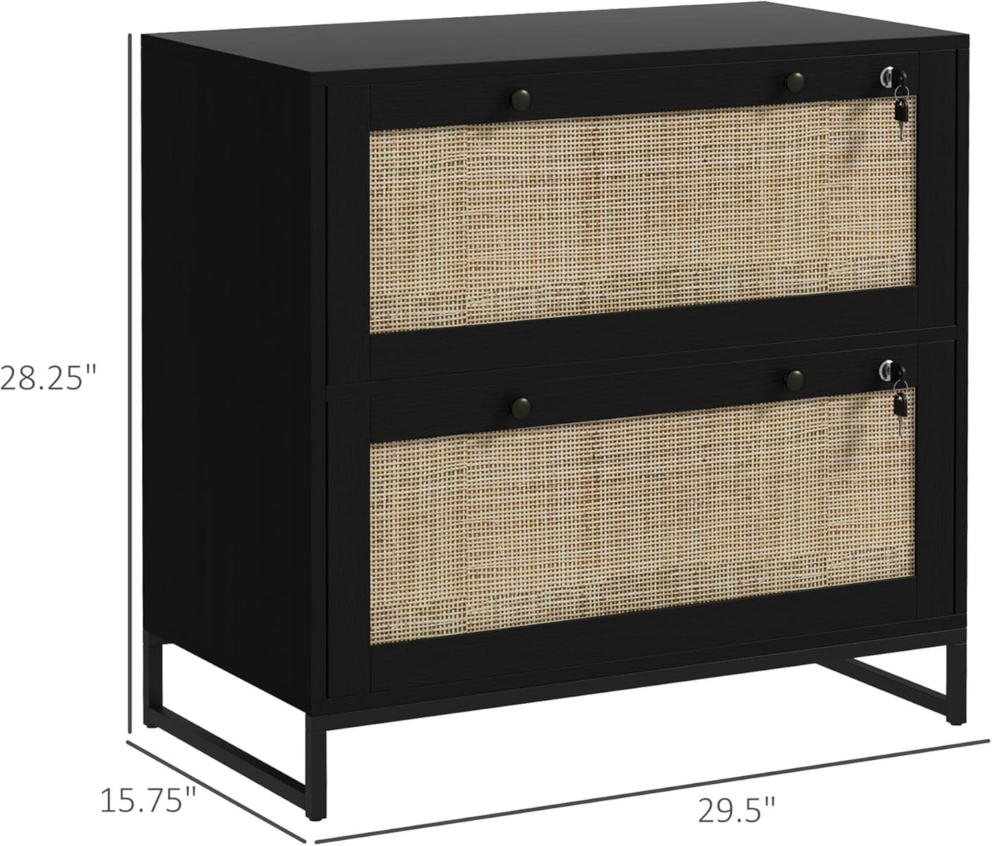 Rattan Drawer File Cabinet With Lock For Letter A4 Legal Files Printer Stand Black