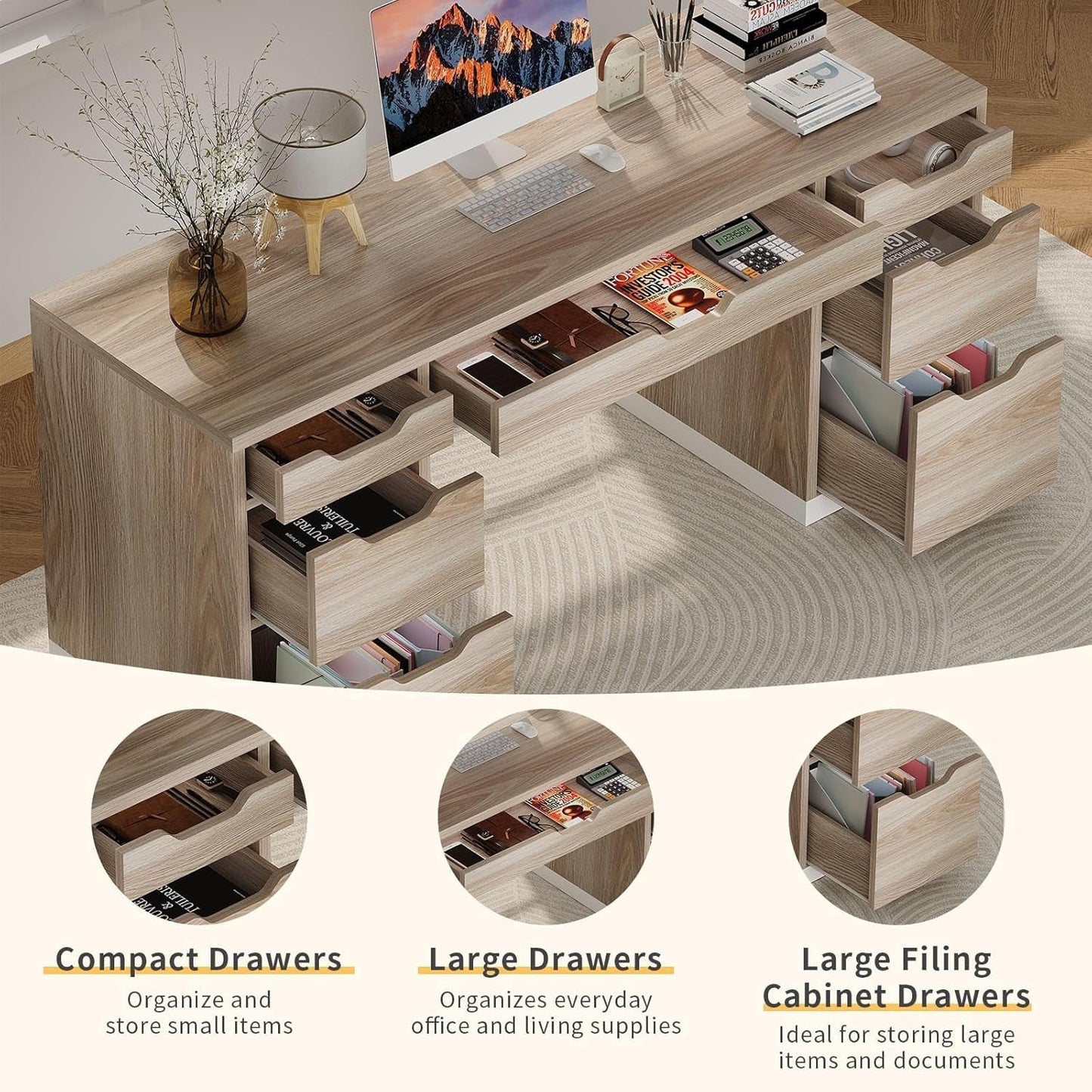 54 Inch Computer Desk With Storage Drawers White Walnut