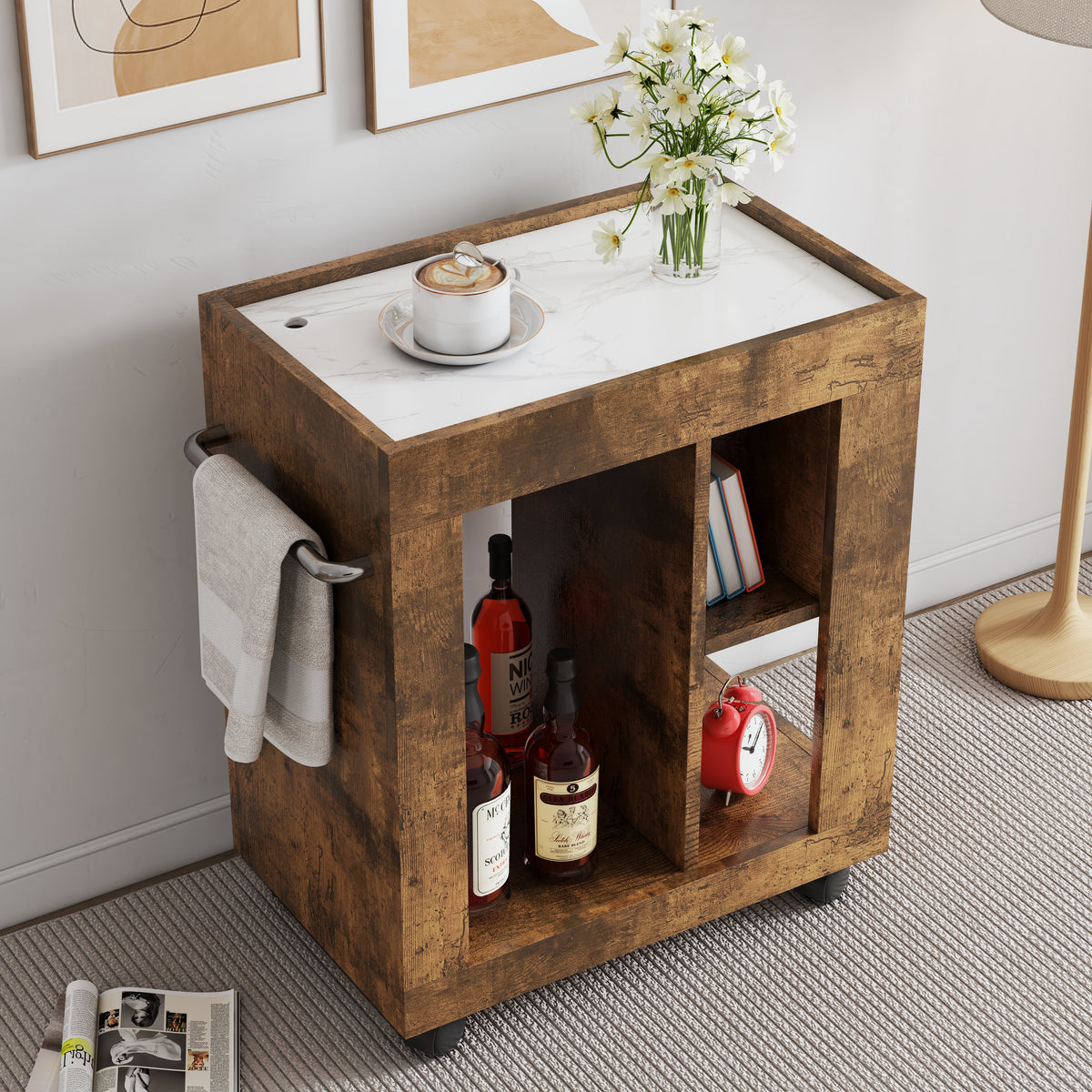 Mid-Century Modern Movable Side Cabinet for Sofa