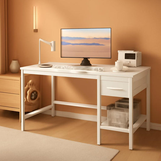 47 Inch White Ergonomic Executive Desk With Drawers