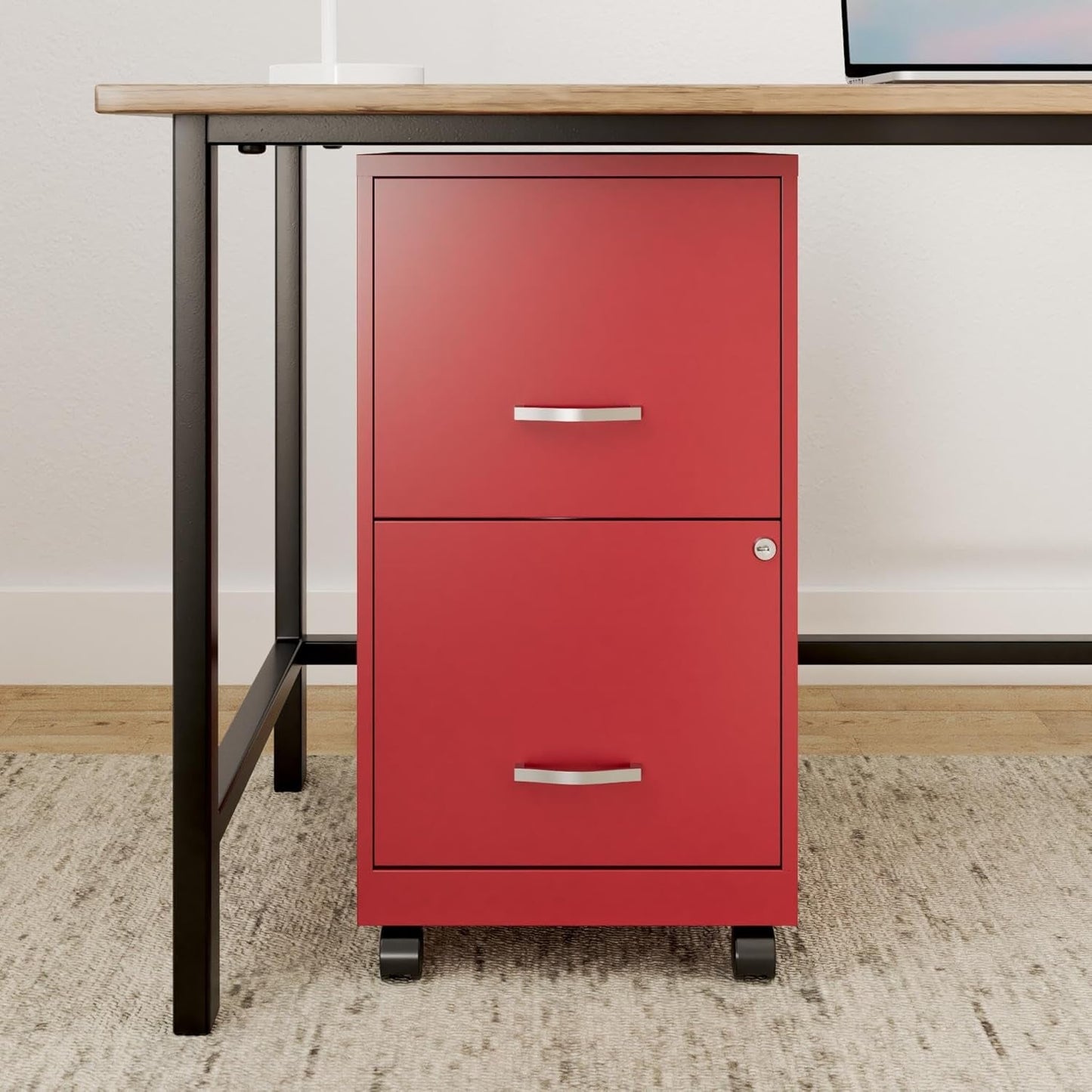 Red Mobile File Cabinet With 2 Locking Drawers 18 Inch