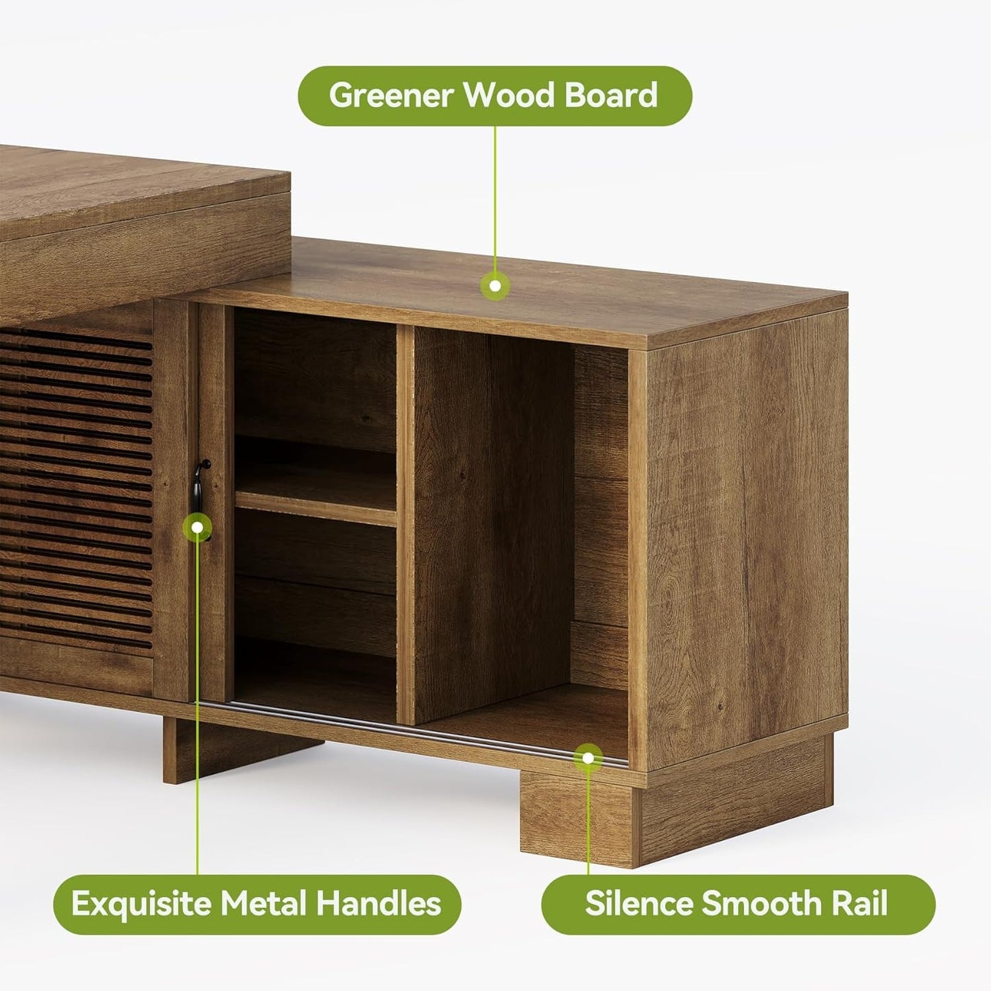 Brown 63 Inch Long L Shaped Desk With Sliding Cabinets