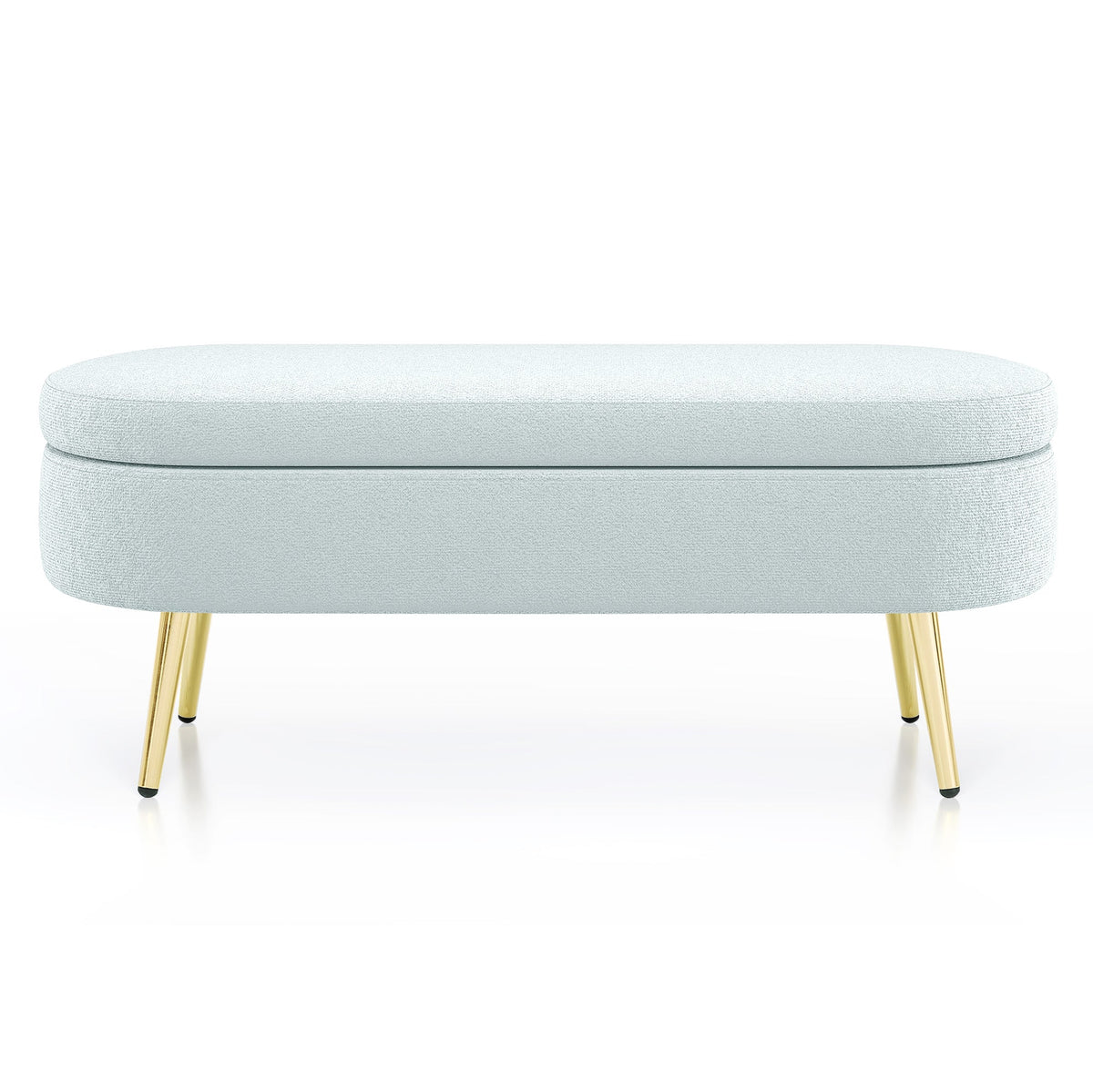 Ottoman Oval Storage Bench, Flannel with Metal Legs-Cyan