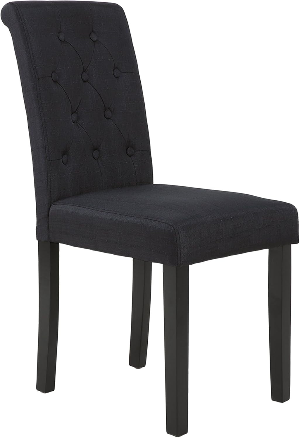 Two Upholstered Fabric Dining Chairs Button Tufting Black