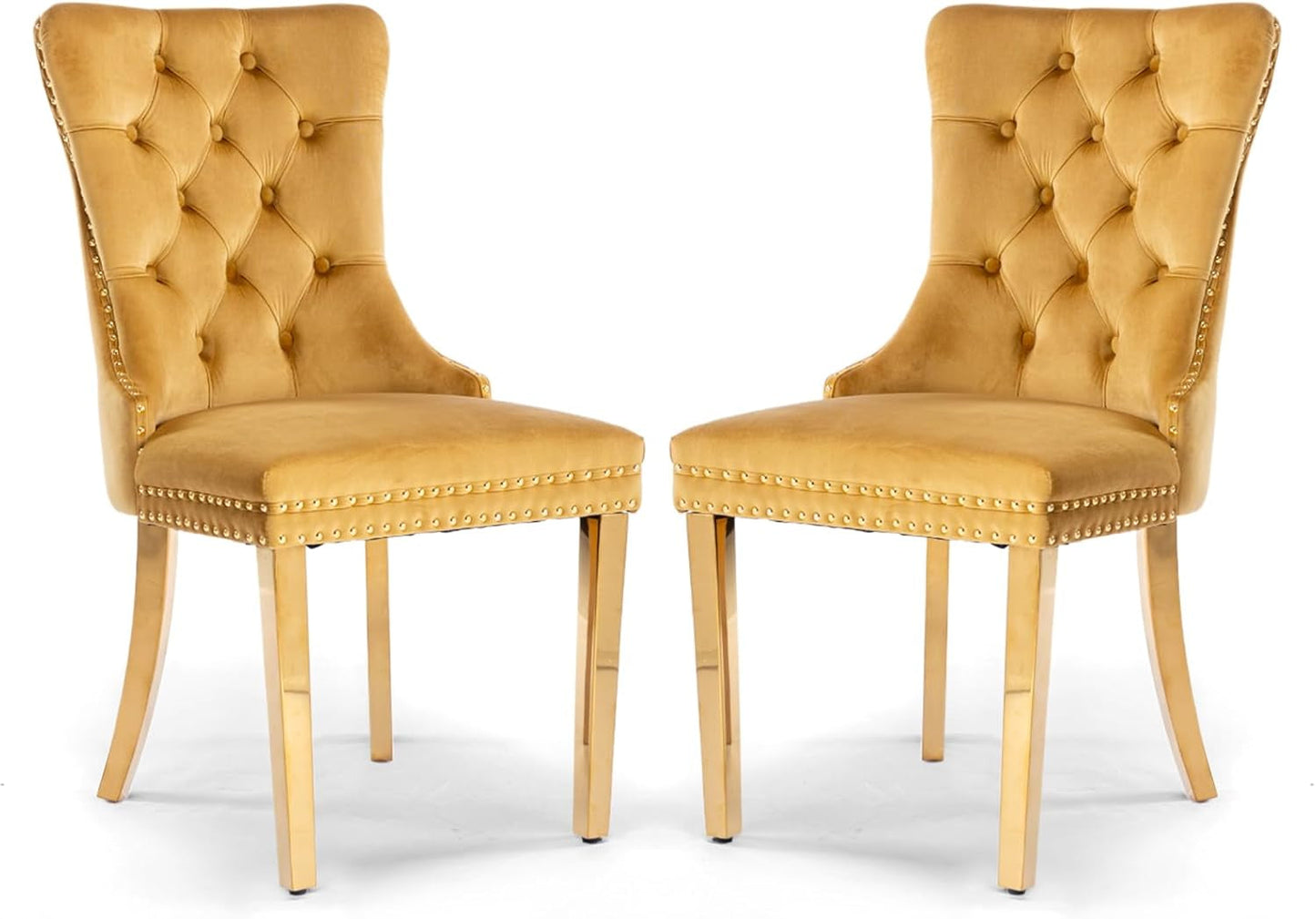 Velvet Tufted Dining Chair Set Of 2 With Nailhead Trim