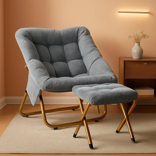 Extra Large Grey Ultrasoft Faux Fur Saucer Chair Foldable