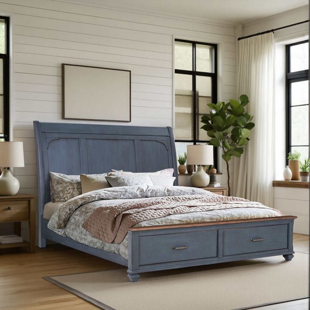 Americana Queen Size Sleigh Bed, Corduroy