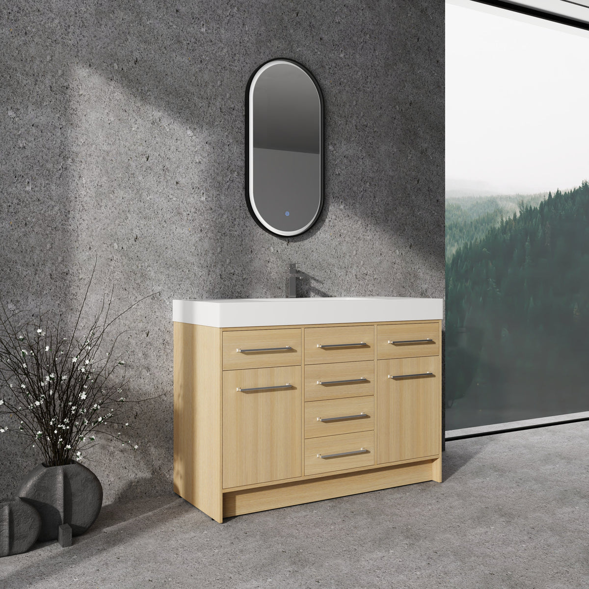 48" Freestanding Bathroom Vanity with Resin Sink, 2 Soft Closing Door & 6 Soft Closing Drawer