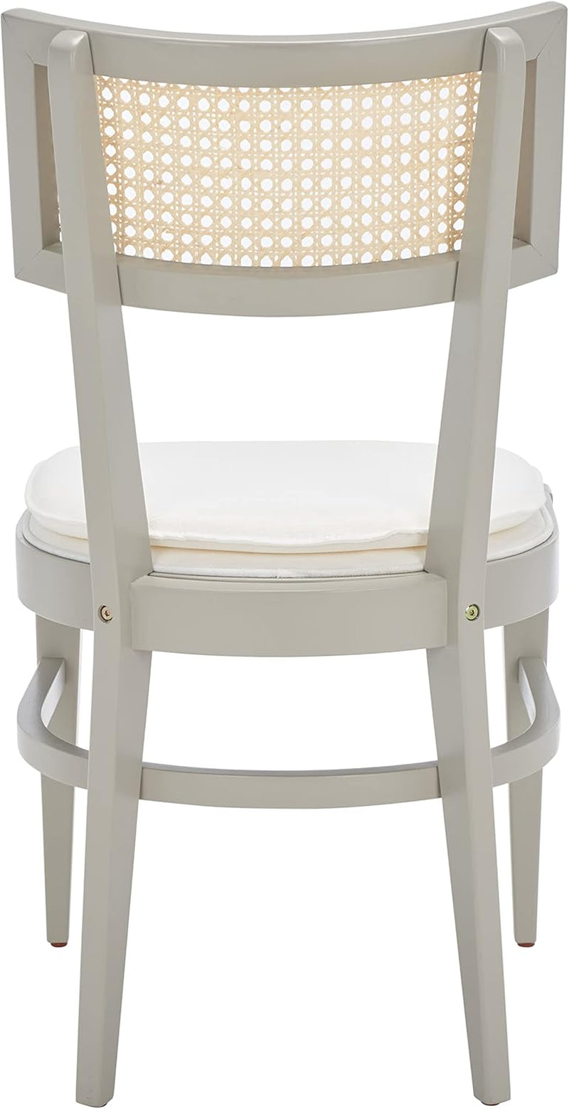 Coastal Grey Cane Seat Cushion Dining Chair For Kitchen