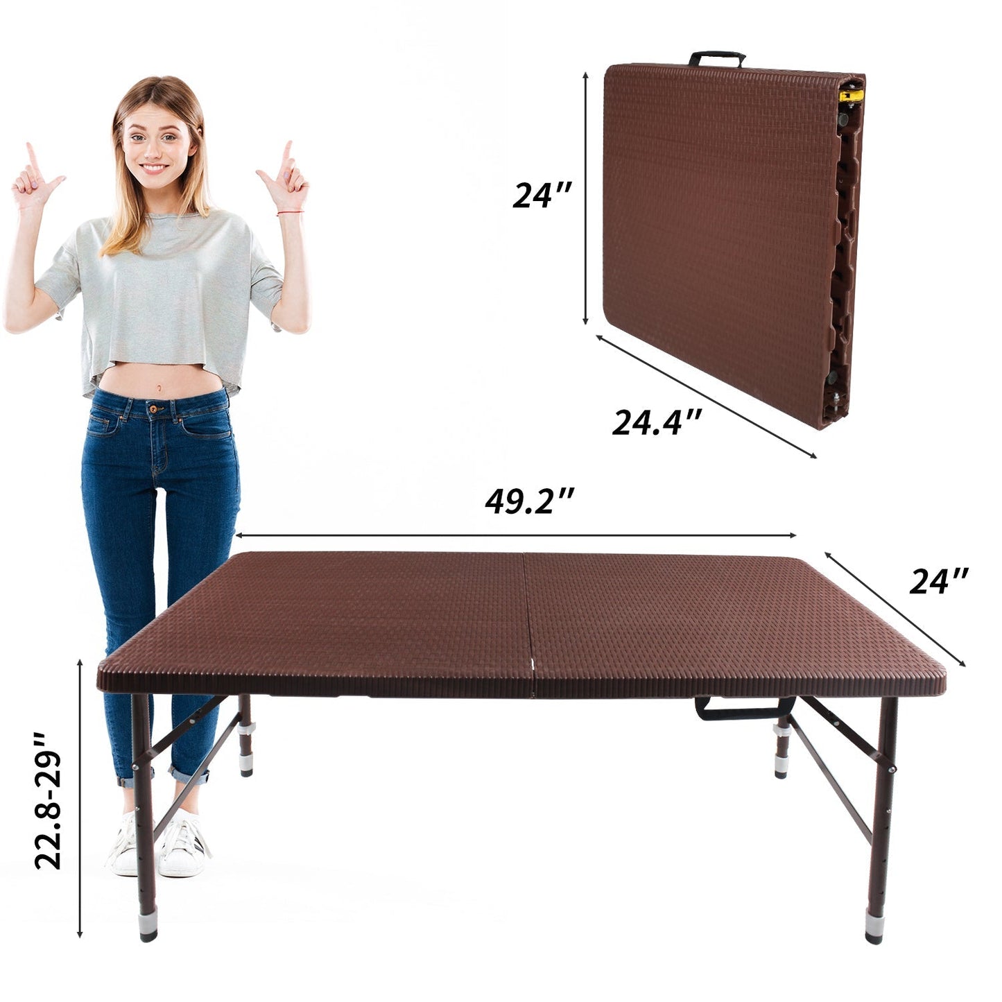 4ft Rattan Folding Table for Indoor and Outdoor Use