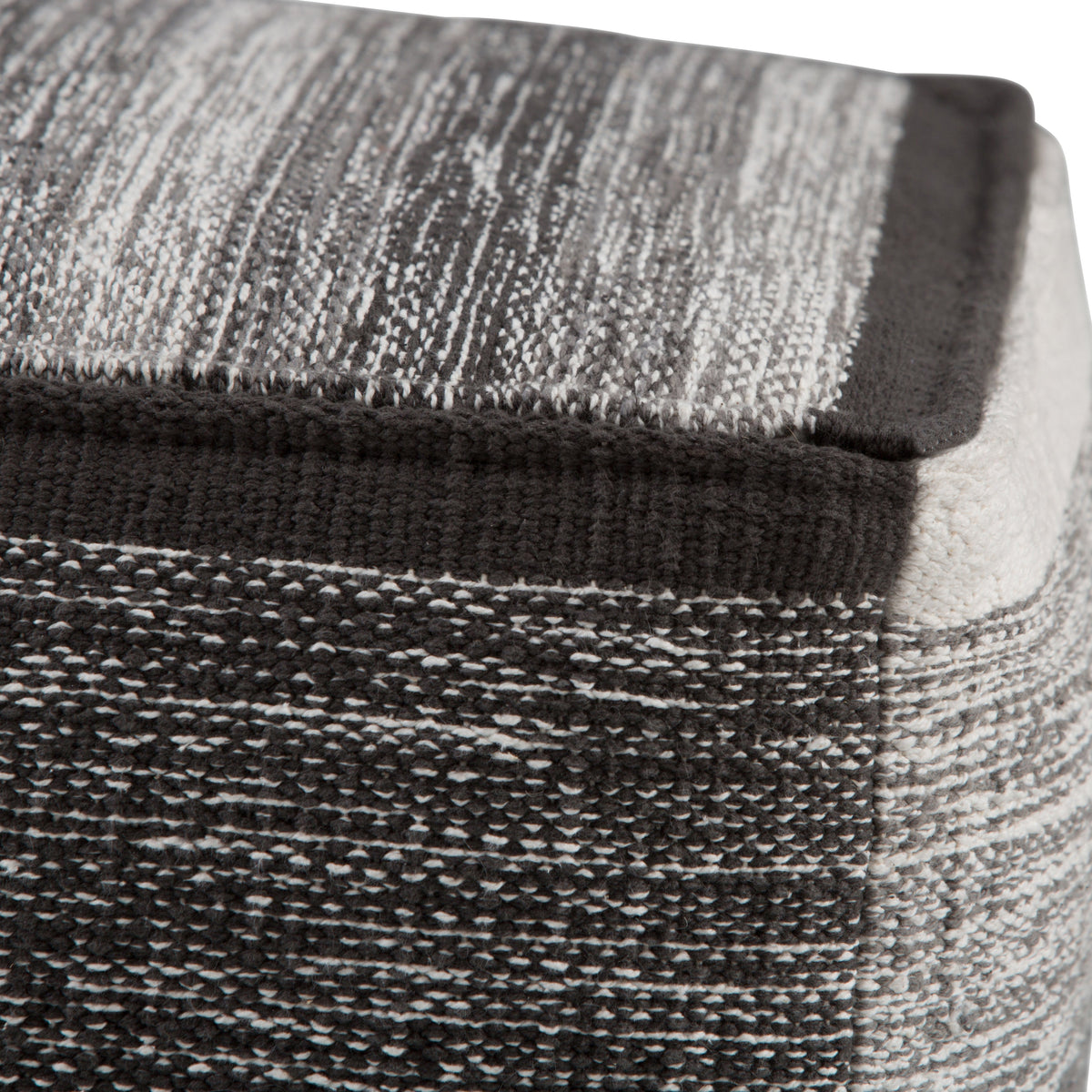 Naya 16 Inch Wide Cube Pouf in Black/Grey Handwoven Cotton