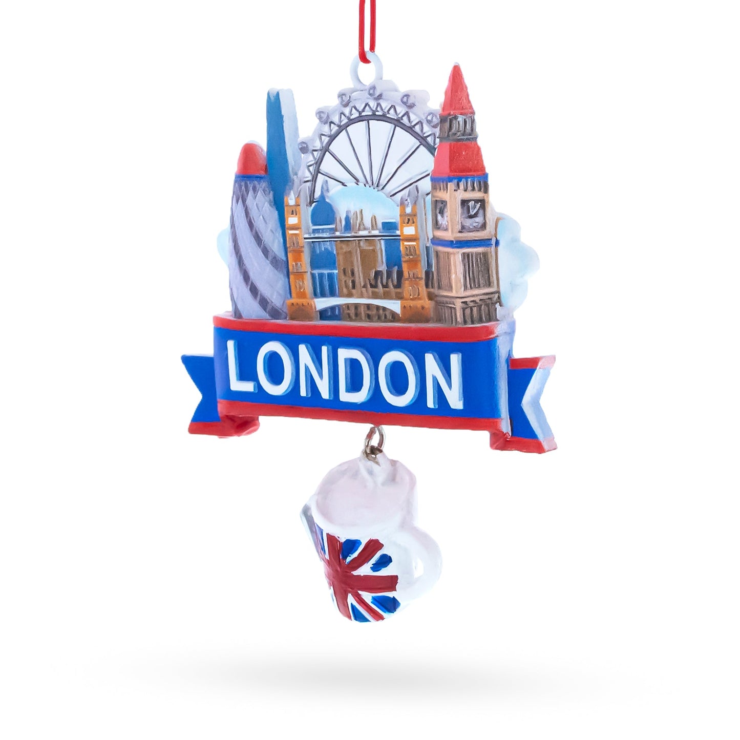 London City Skyline with Tea Cup Resin Christmas Ornament