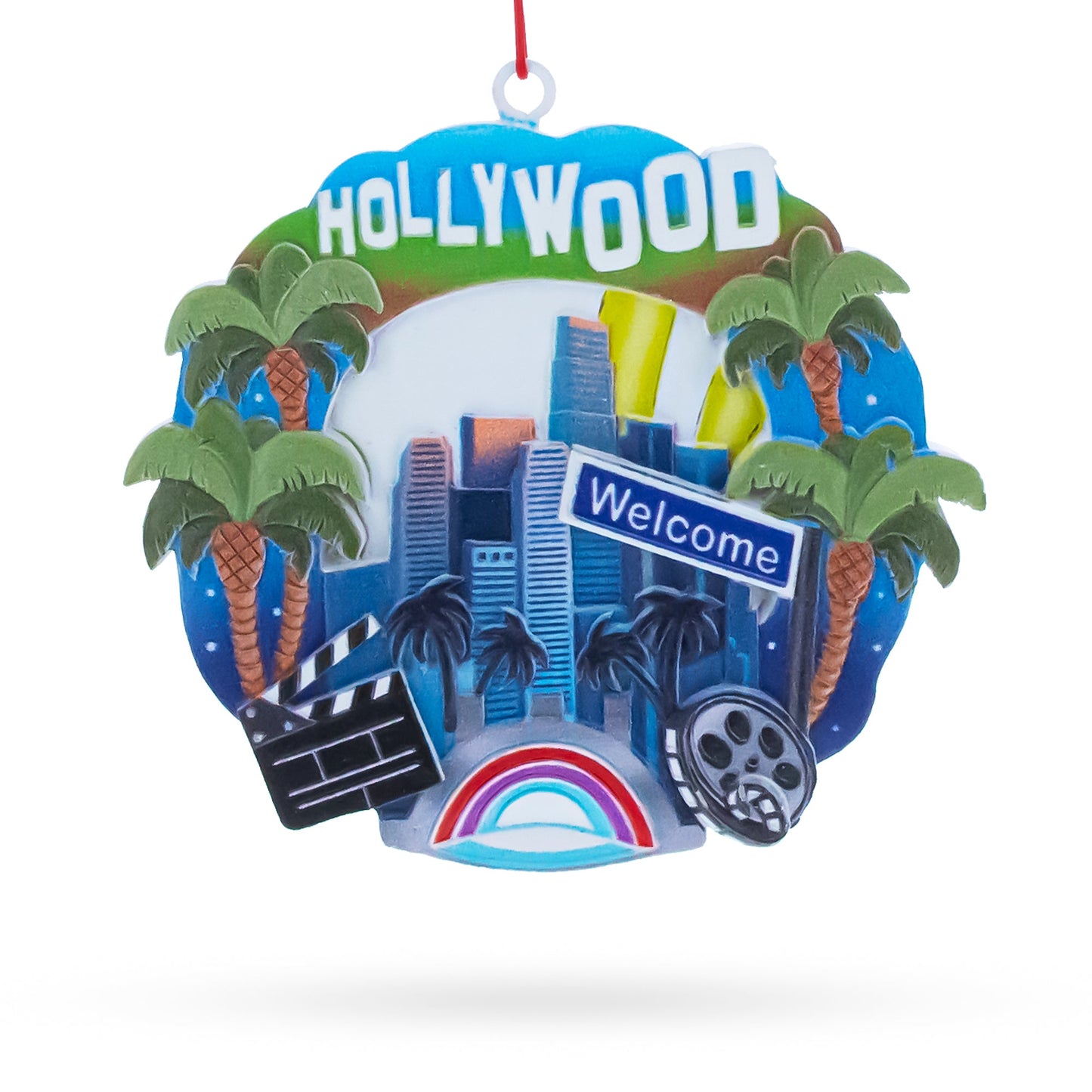 Palm Trees and Film Reel Los Angeles, California Resin Christmas Ornament