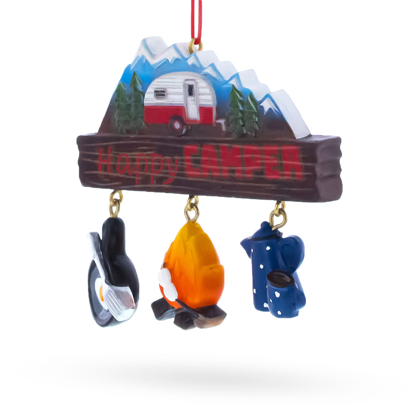 Happy Camper with Campfire and Cookware Resin Christmas Ornament