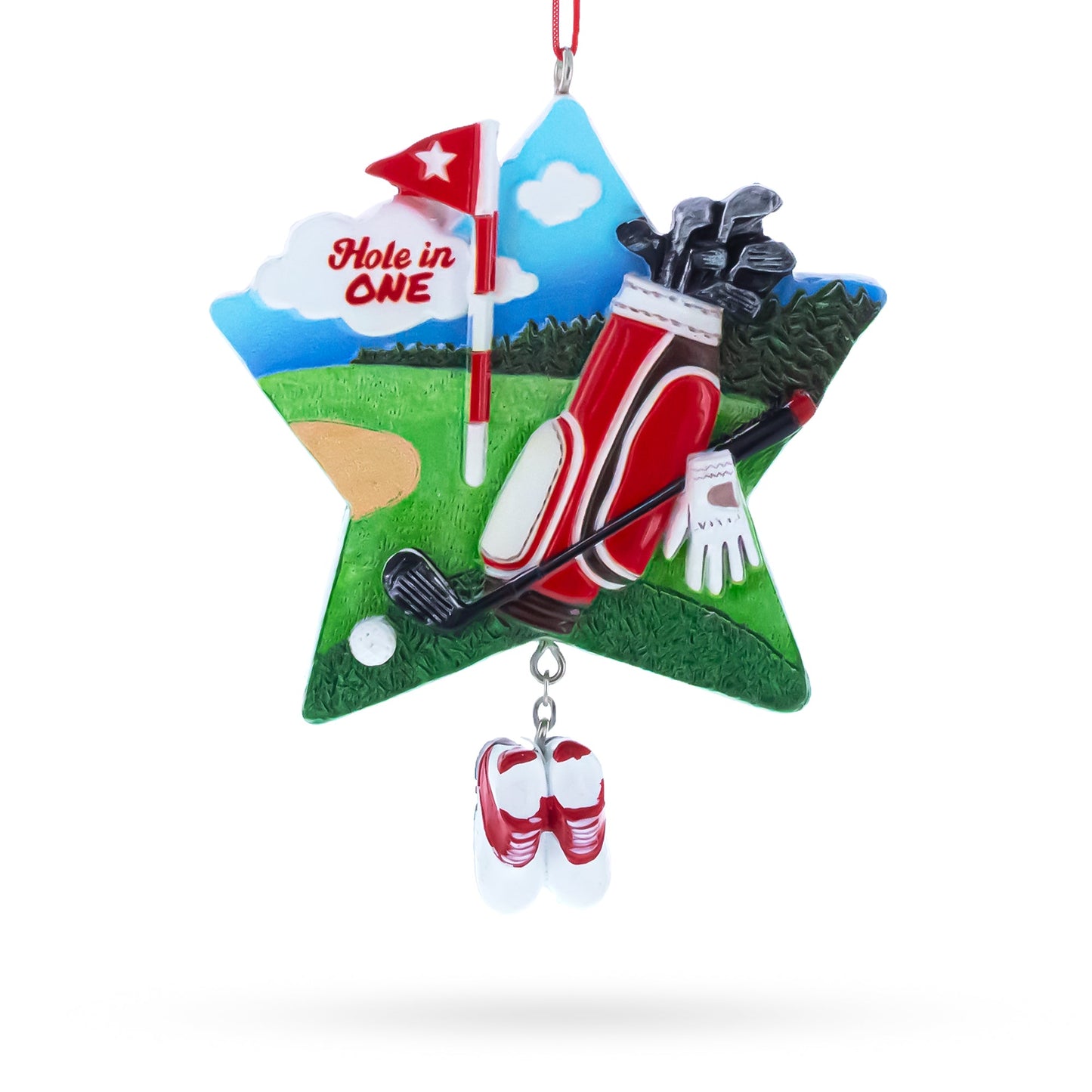 Hole in One Golf Bag with Flag and Shoes Resin Christmas Ornament