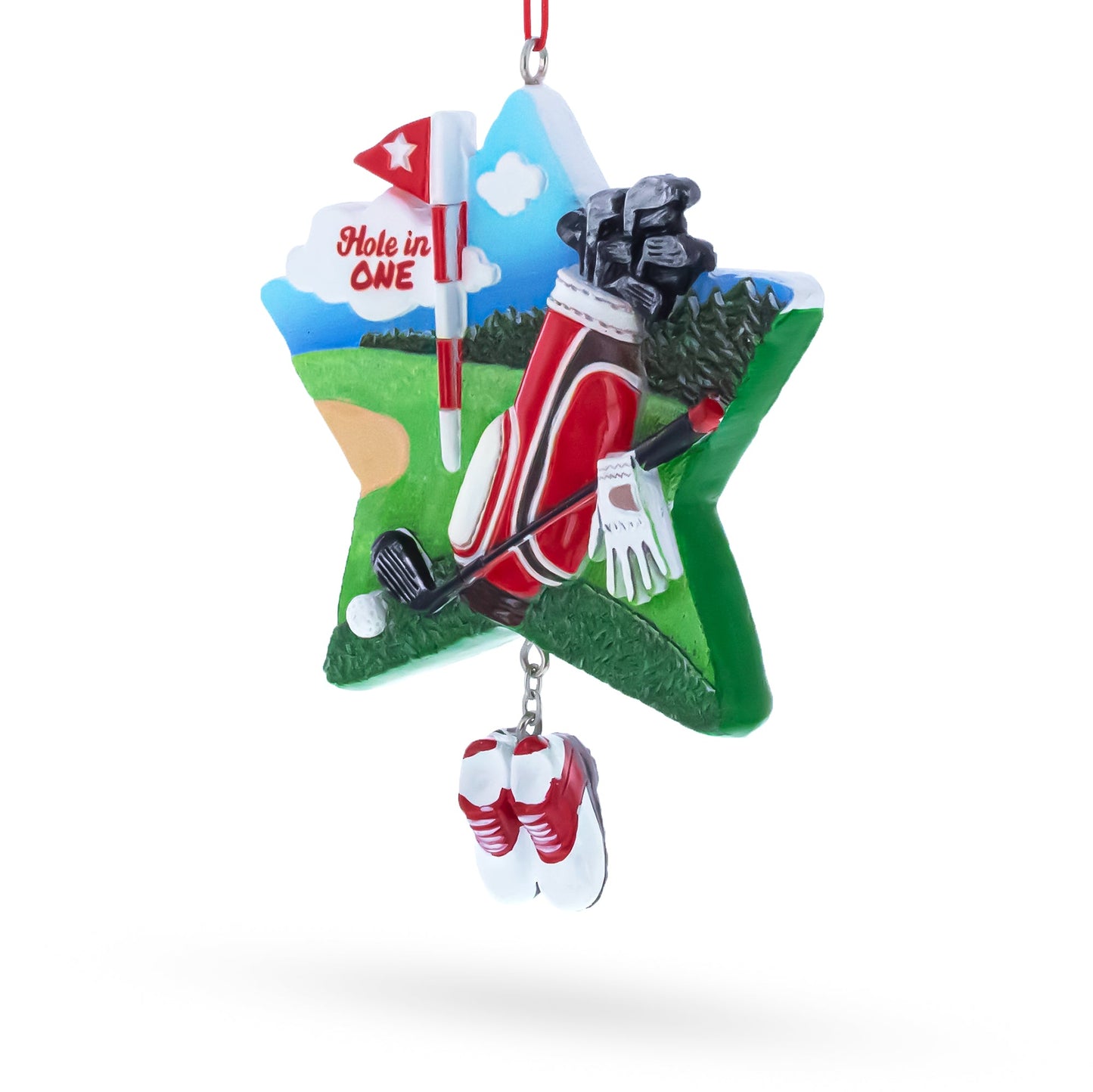 Hole in One Golf Bag with Flag and Shoes Resin Christmas Ornament