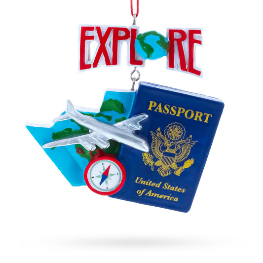 Passport with Airplane and Compass Resin Christmas Ornament
