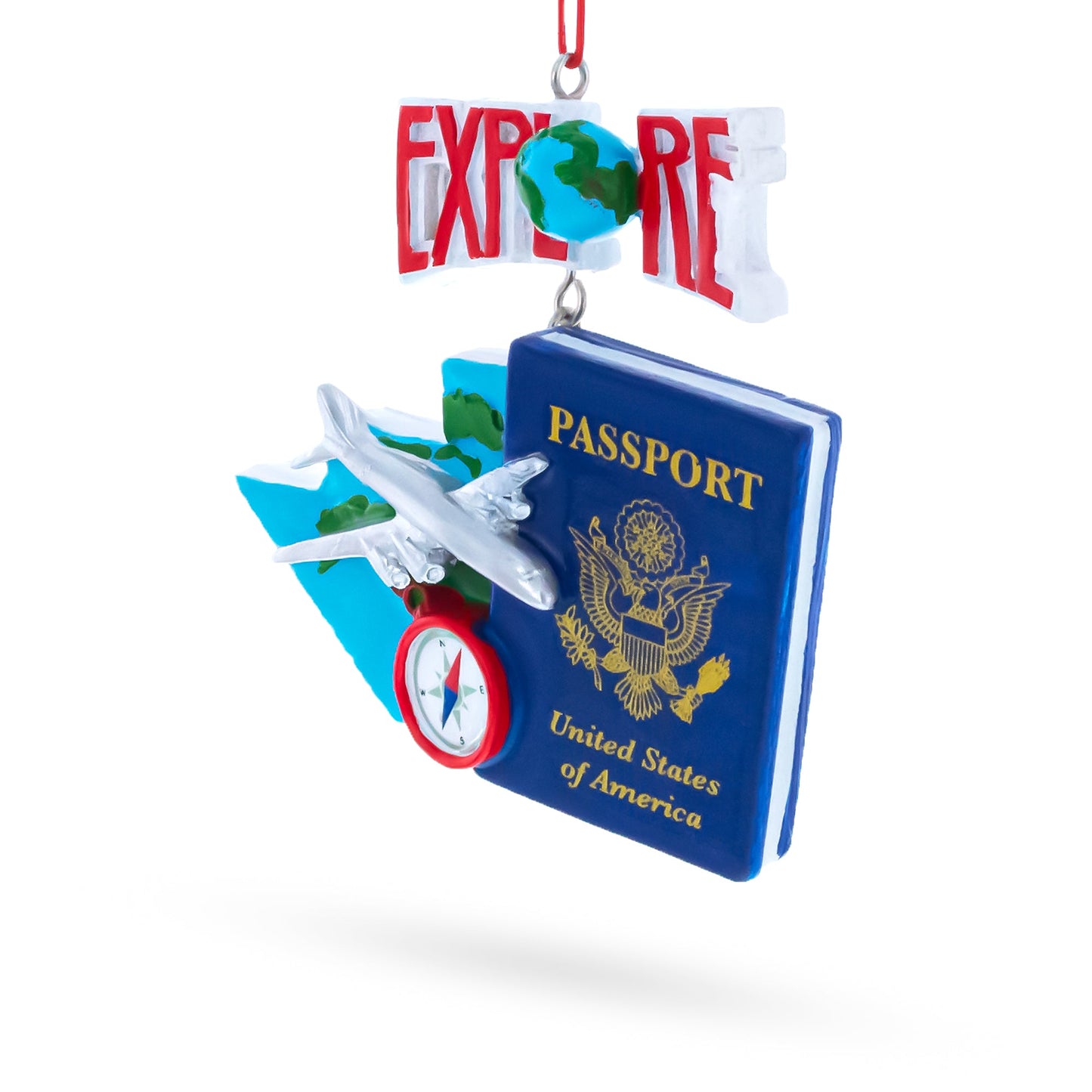 Passport with Airplane and Compass Resin Christmas Ornament