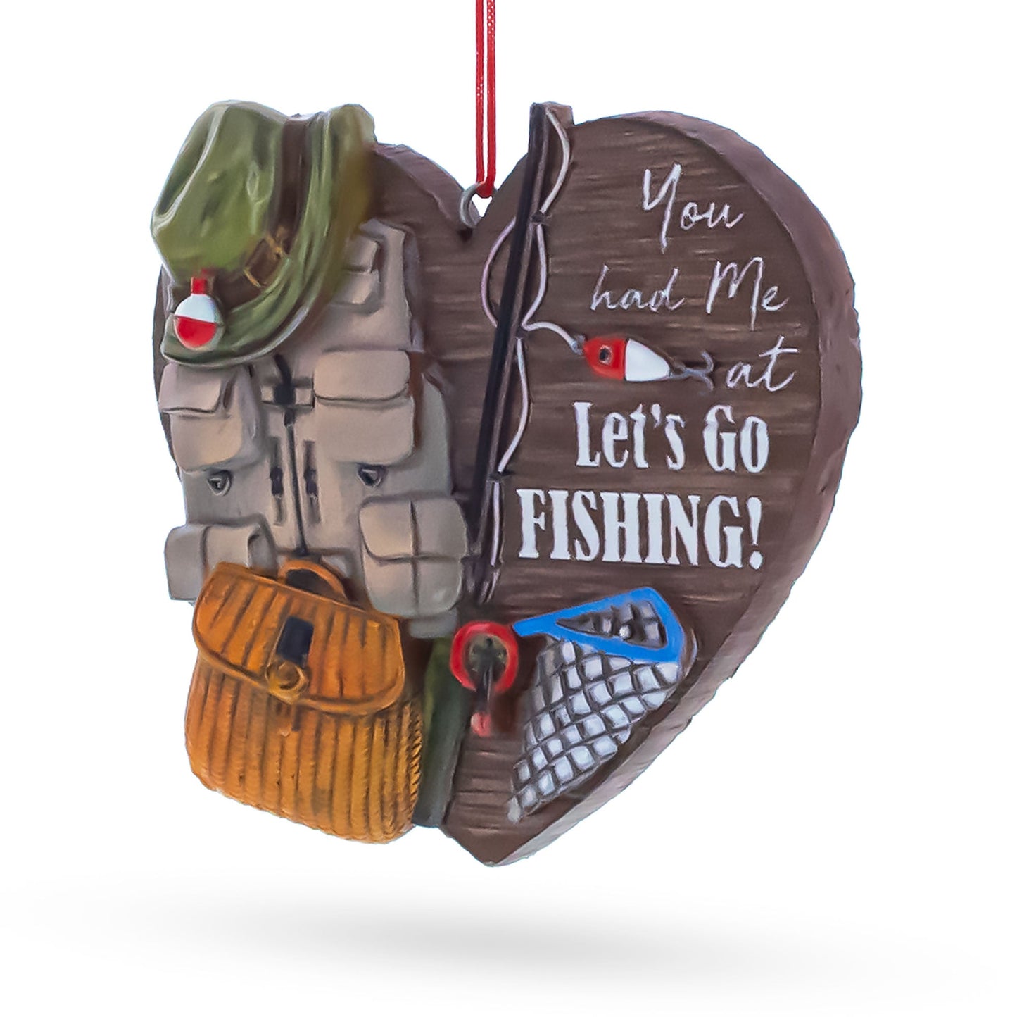 Let’s Go Fishing Heart Shape Fisherman Gear Resin Christmas Ornament