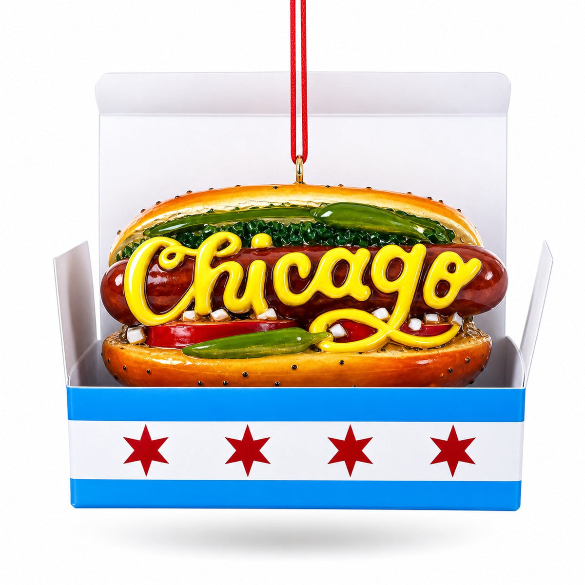 Classic Chicago Style Hot Dog Resin Christmas Ornament