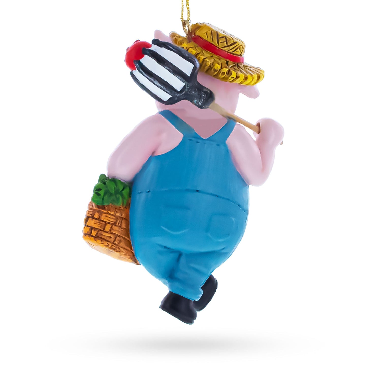 Farmer Pig with Veggie Basket Resin Christmas Ornament