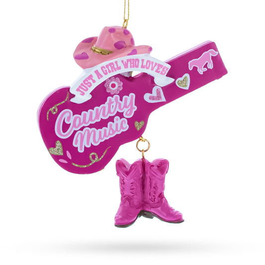 Pink Cowgirl Hat Country Music Guitar with Boots Resin Christmas Ornament