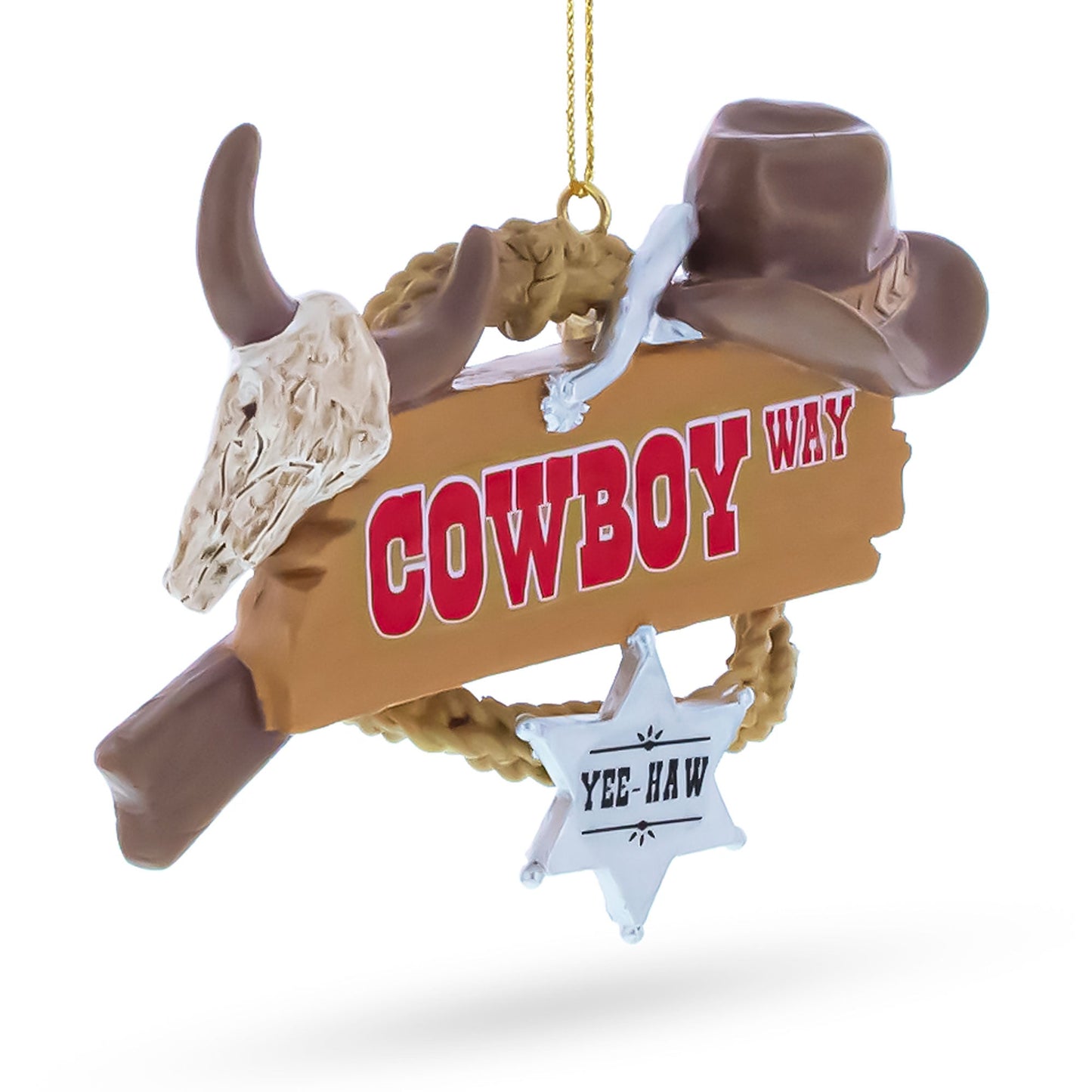 Western Cowboy Hat Sheriff Badge Resin Christmas Ornament
