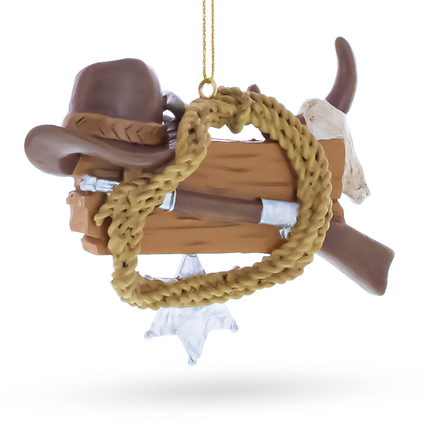 Western Cowboy Hat Sheriff Badge Resin Christmas Ornament