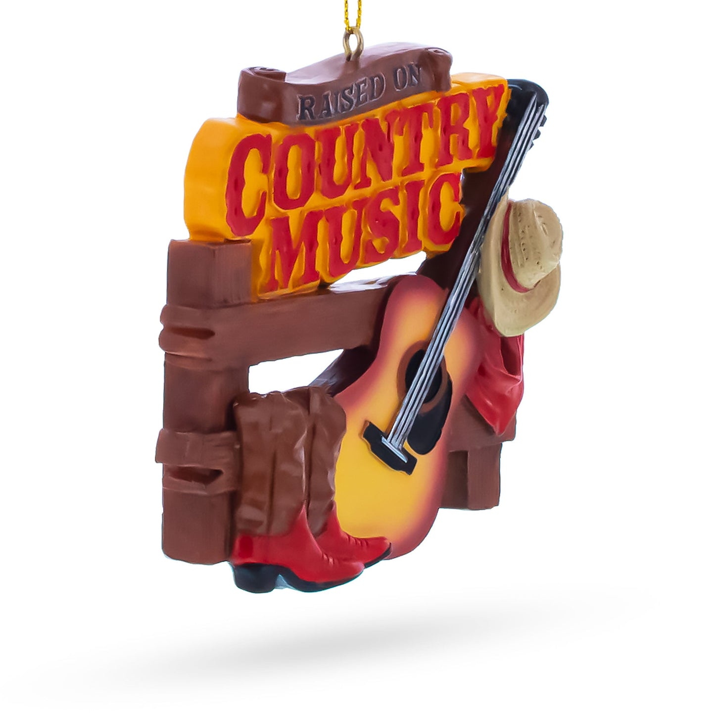Raised on Country Music Fan Guitar Hat Boots Resin Christmas Ornament