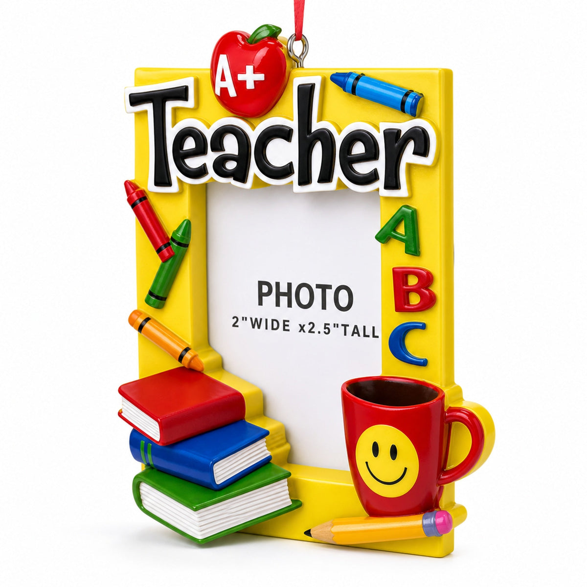 A+ Teacher Books and Apple Picture Frame Resin Christmas Ornament