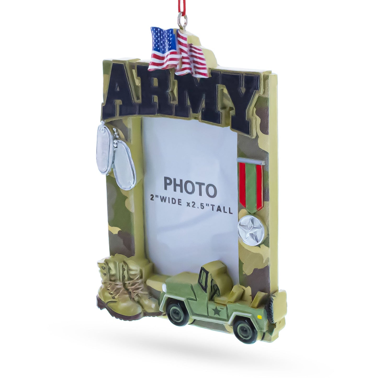 Patriotic Army Camouflage Photo Frame Resin Christmas Ornament