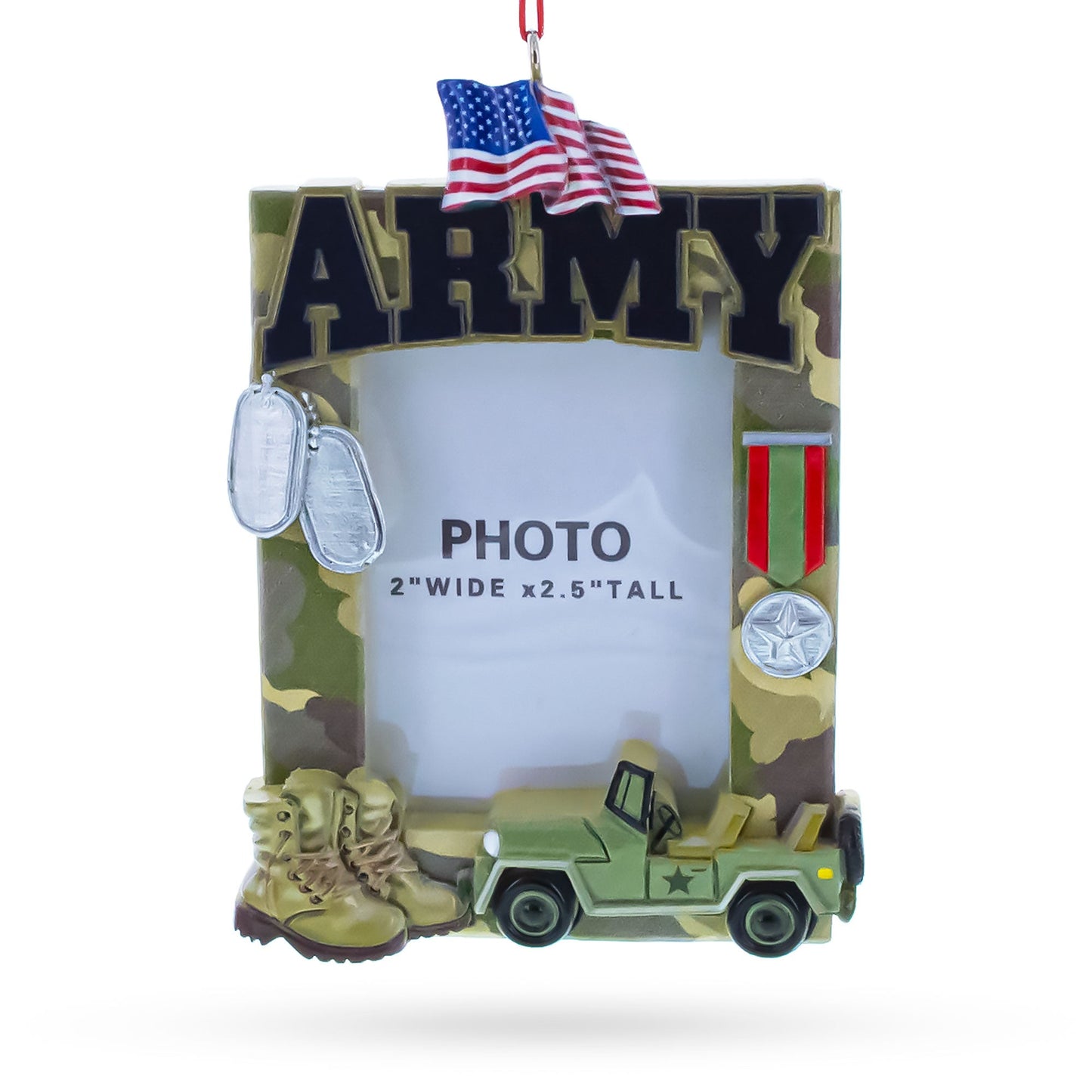 Patriotic Army Camouflage Photo Frame Resin Christmas Ornament
